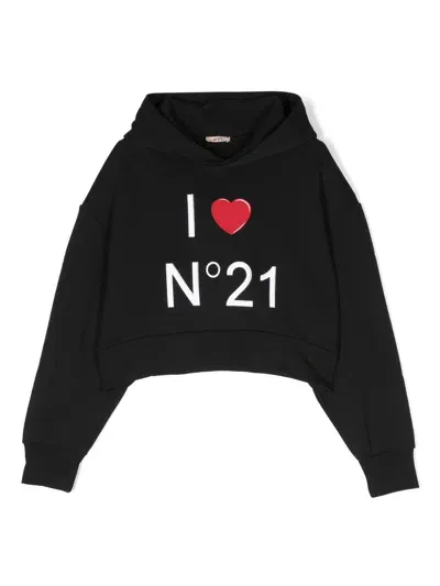 N°21 Kids' Logo-print Cotton Hoodie In Black