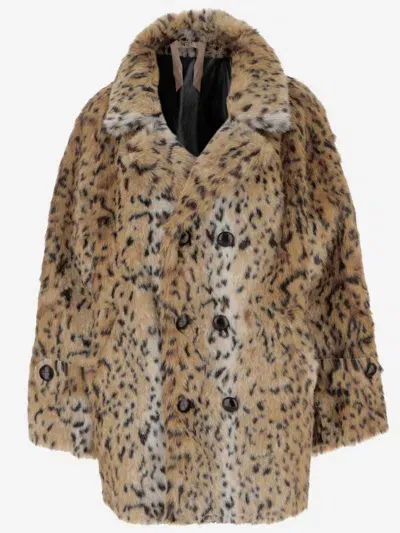 N°21 Short Faux Fur Coat With Leo Pattern In Brown