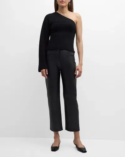 Naadam Cashmere Ribbed One-shoulder Top In Black