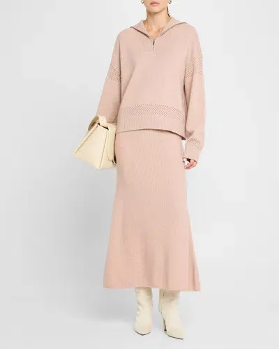 Naadam Mixed Stitch Wool-cashmere Quarter Zip Pullover In Desert Pink