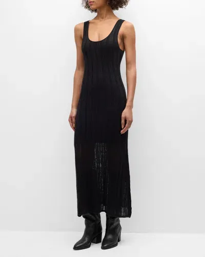 Naadam Sleeveless Pointelle-knit Midi Tank Dress In Black