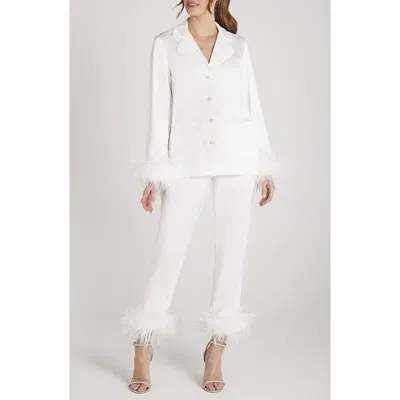 Nadine Merabi Darcie Ostrich Feather Pajamas In White