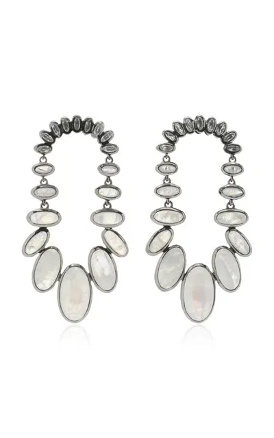 Nak Armstrong Kimono Sterling Silver Moonstone And Zircon Earrings In Metallic