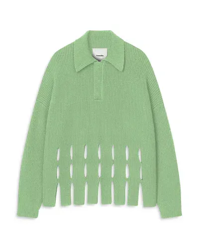 Nanushka Thiago Cut Out Polo Sweater In Pale Green