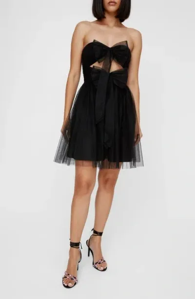 Nasty Gal Double Bow Strapless Tulle Cocktail Minidress In Black