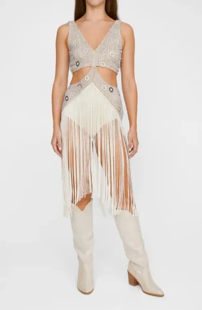 Nasty Gal Embellished Side Cutout Bodysuit In Beige