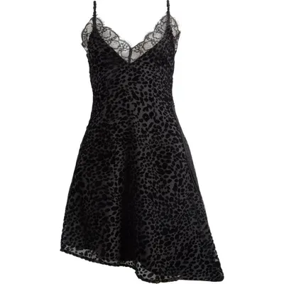 Nasty Gal Lace Trim Asymmetric Hem Animal Devoré Dress In Black