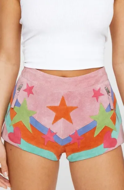 Nasty Gal Premium Star Appliqué Suede Shorts In Pink