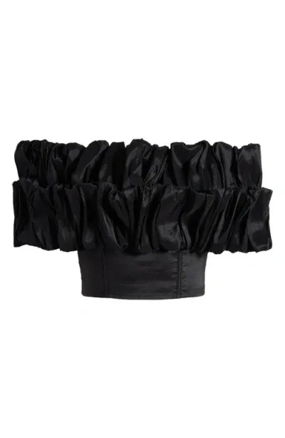 Nasty Gal Ruffle Off The Shoulder Taffeta Crop Top In Black