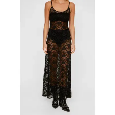 Nasty Gal Sheer Scoop Neck Lace Slipdress In Black