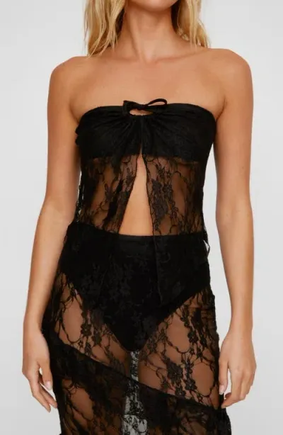 Nasty Gal Split Front Lace Bandeau Top In Black