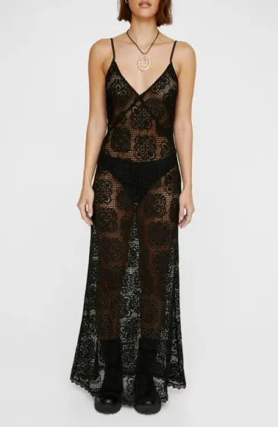 Nasty Gal Strappy Lace Maxi Cover-up Slipdress In Black