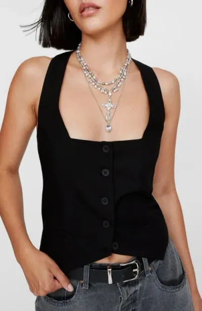 Nasty Gal Tailored Crop Halter Tank In Black