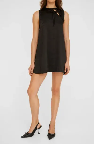 Nasty Gal Tie Detail Satin Shift Minidress In Black