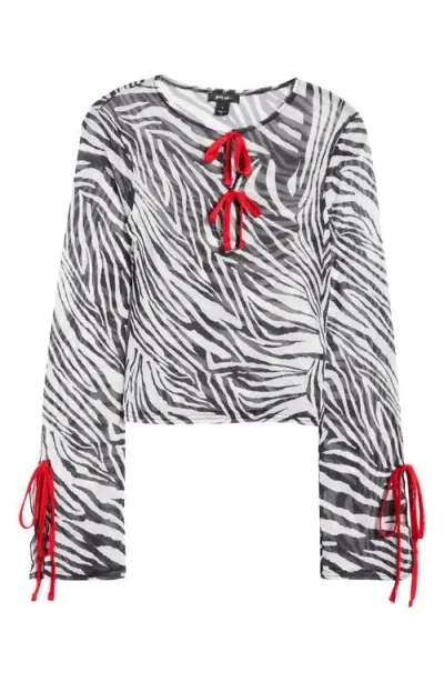 Nasty Gal Zebra Tie Detail Mesh Top In Black