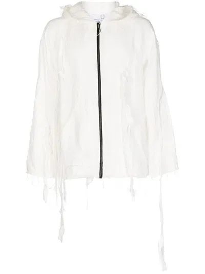 Natasha Zinko Distressed Zip-fastening Hoodie In White