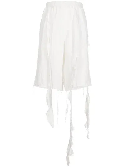 Natasha Zinko Frayed-hem Knee-length Shorts In White