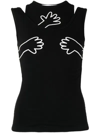 Natasha Zinko Graphic-print Cut-out Tank In Black