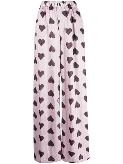 Natasha Zinko Heart-print Wide-leg Trousers In Pink