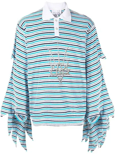 Natasha Zinko Striped Wing-sleeve Sweatshirt In Blue