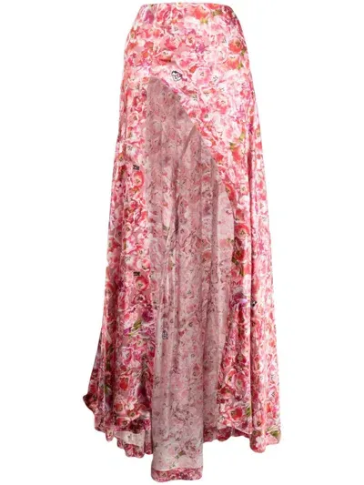 Natasha Zinko Tulip-print Silk Maxi Skirt In Pink