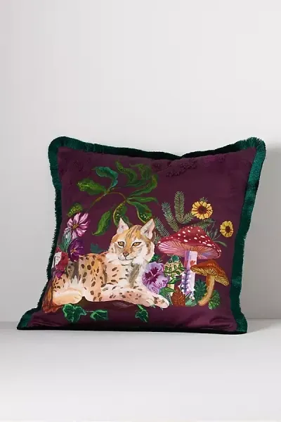 Nathalie Lete Embroidered Velvet Pillow In Blue