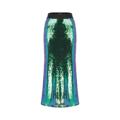 Nazli Ceren Joelle Sequin Maxi Skirt In Océan Bleu In Green