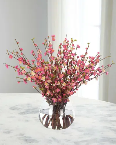 Ndi Cherry Blossoms 30" Faux Floral Arrangement In A Glass Vase In Pink