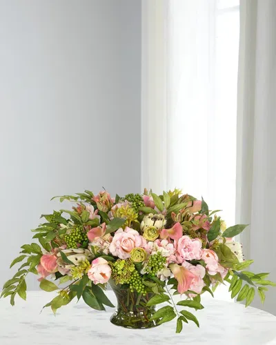 Ndi Roses & Hydrangeas 35" Faux Floral Arrangement In A Glass Bowl In Pink