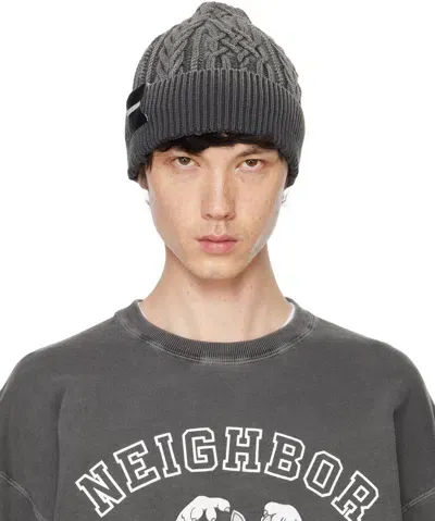 Neighborhood Gray Washed Cable Beanie In Black