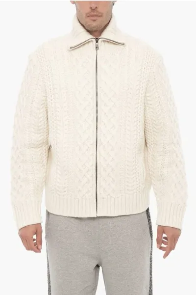 Neil Barrett Cable Knit Wool Sweater With Two Pockets In Neutral