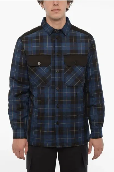 Neil Barrett Checked Nylon Overshirt With Double Breast Pocket In Blue