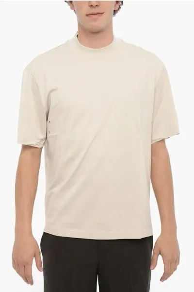 Neil Barrett Cotton Crew-neck T-shirt With Eyelets Details In Neutral