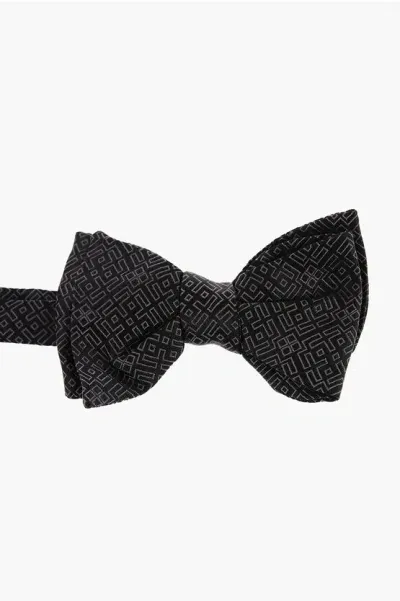 Neil Barrett Geometrical Patterned Silk Bow Tie In Black