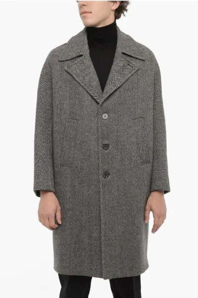 Neil Barrett Herringbone Virgin Wool Oversized Coat In Multi