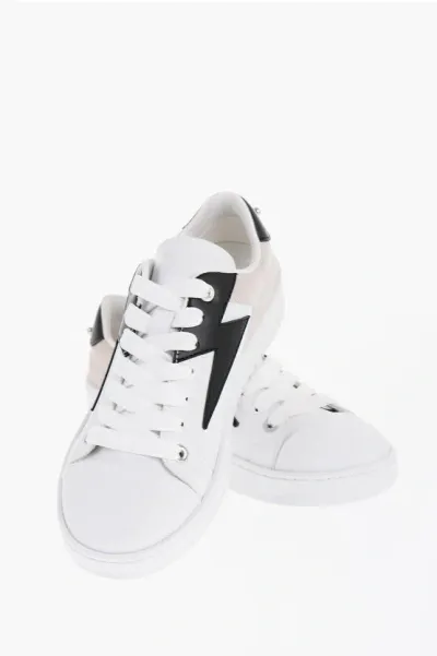 Neil Barrett Leathr Low-top Sneakers With Suede Details And Piercing In White