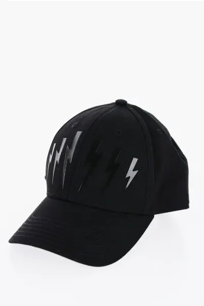 Neil Barrett Twill Cap With Tone On Tone Monogram In Black