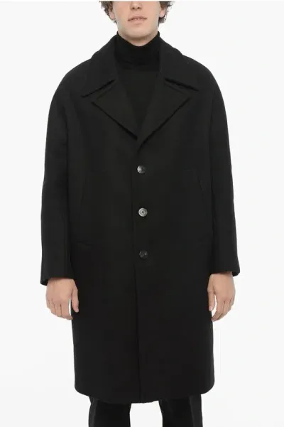 Neil Barrett Wool Blend Kimono Coat With Flush Pockets In Black