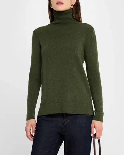 Neiman Marcus Cashmere Basic Turtleneck Top In Olive