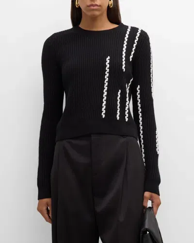 Neiman Marcus Cashmere Braided Sweater In Black White