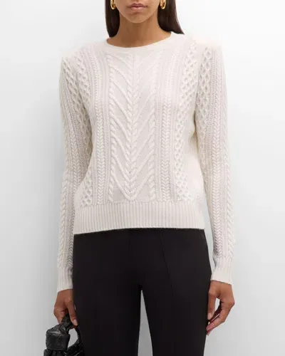 Neiman Marcus Cashmere Cable Crew Neck Sweater In Winter White