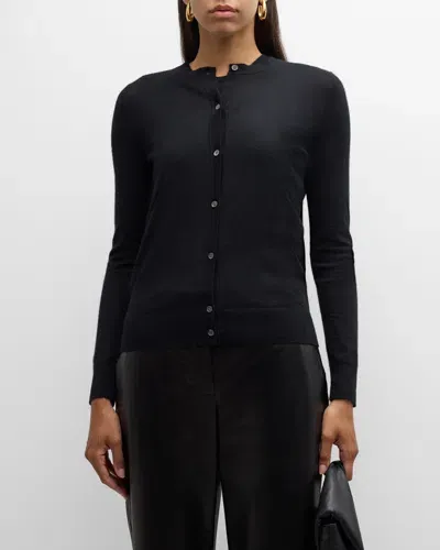 Neiman Marcus Cashmere Crewneck Cardigan In Black