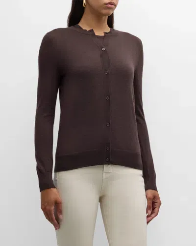 Neiman Marcus Cashmere Crewneck Cardigan In Chocolate