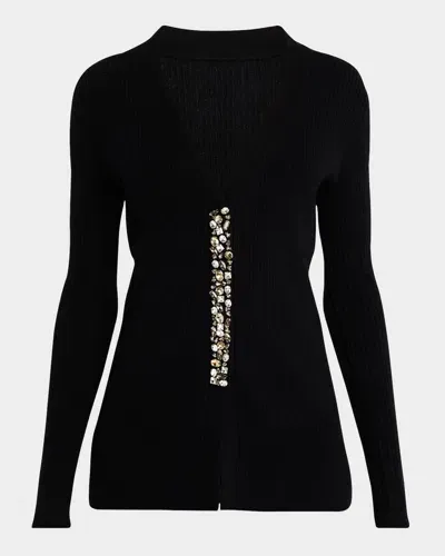 Neiman Marcus Cashmere Rhinestone-embellished Cardigan In Black