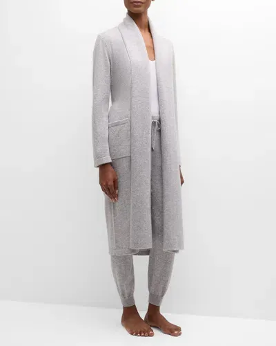 Neiman Marcus Cashmere Shawl-collar Robe In Pearl Grey