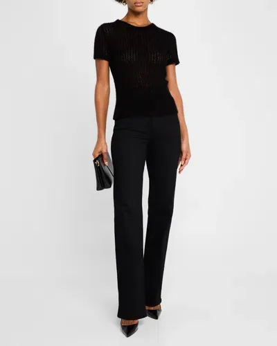 Neiman Marcus Cashmere-silk Mesh Crewneck Sweater In Black