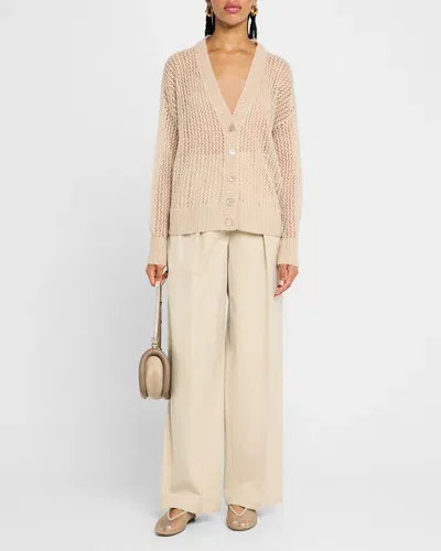 Neiman Marcus Cashmere-silk Mesh Knit Sweater In Cappuccino