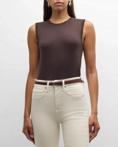 Neiman Marcus Cashmere Sleeveless Shell In Chocolate