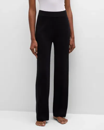 Neiman Marcus Cashmere Straight-leg Knit Pants In Black