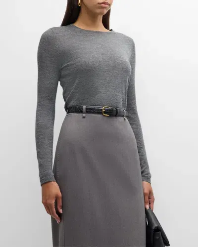 Neiman Marcus Cashmere Superfine Crewneck Top In Heather Grey